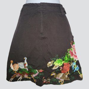 BIYA Embroidered Birds and Flowers Mini Skirt with Pockets